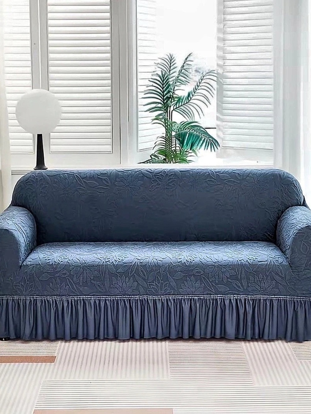 Floral Blue Ruffled Sofa Furniture Cover